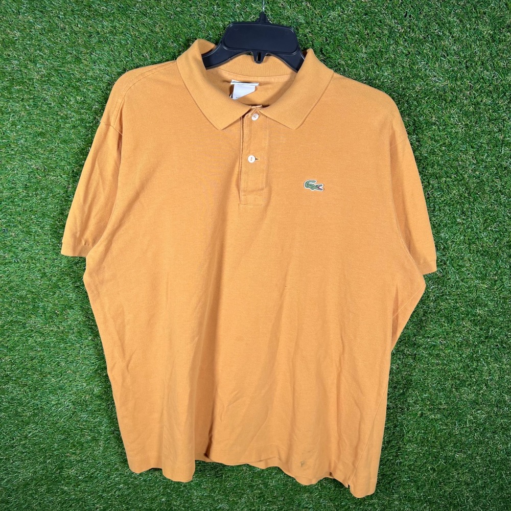 Vintage Lacoste Polo Shirt Mens 6 Mustard Yellow Made in France Pique Cotton 80s